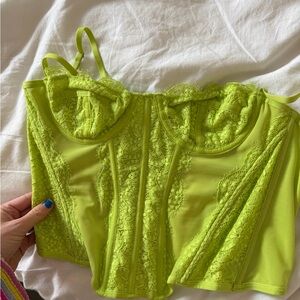Urban Outfitters Neon Lime Green Lace Corset Camisole
